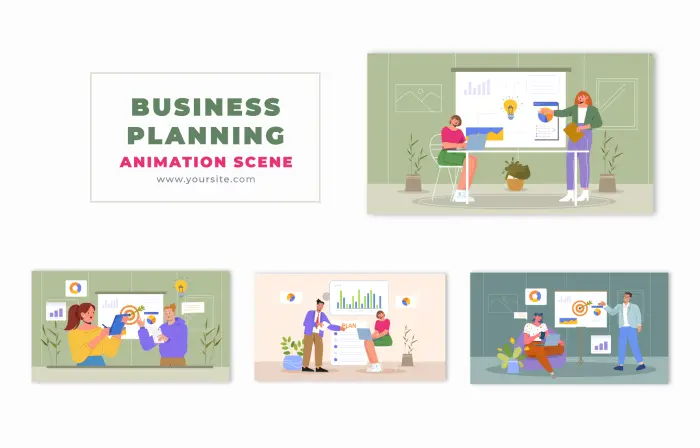 Corporate Business Planning with Graphs 2D Vector Cartoon Animation Scene